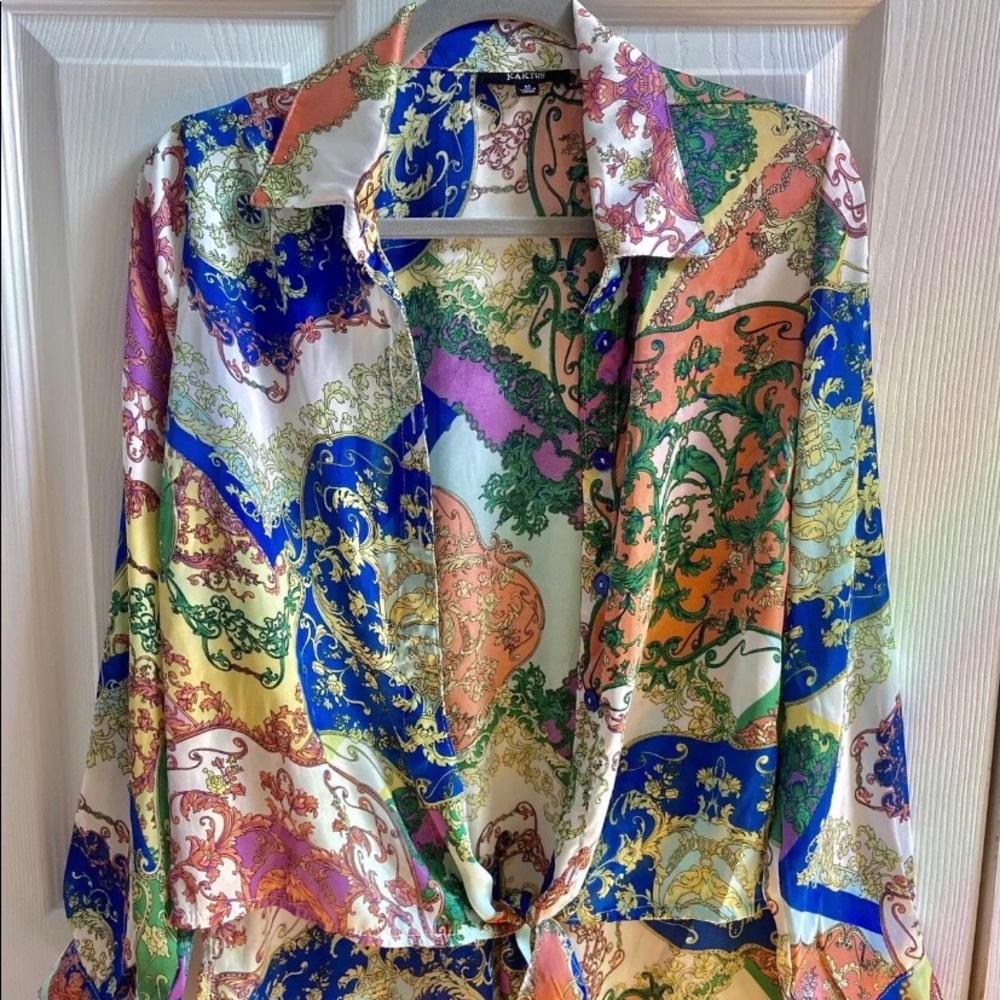 KAKTUS vintage button up patterned blouse (sz medium)